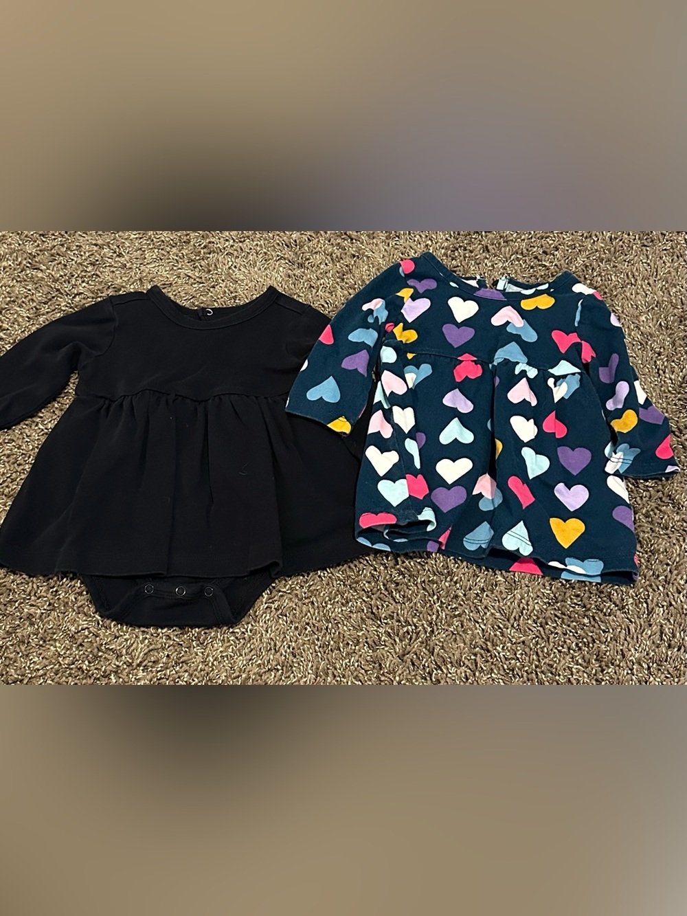 Baby Girl Long Sleeve Heart Dress & Black Peplum Dress Set